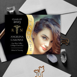 Svart |Guld Student Wave Caduceus RN Nursing Grad Meddelande