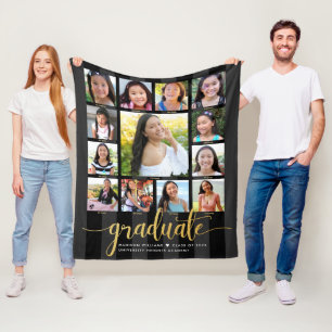 Svart Guld-Studenten K-12-fotokollage-skript Fleecefilt