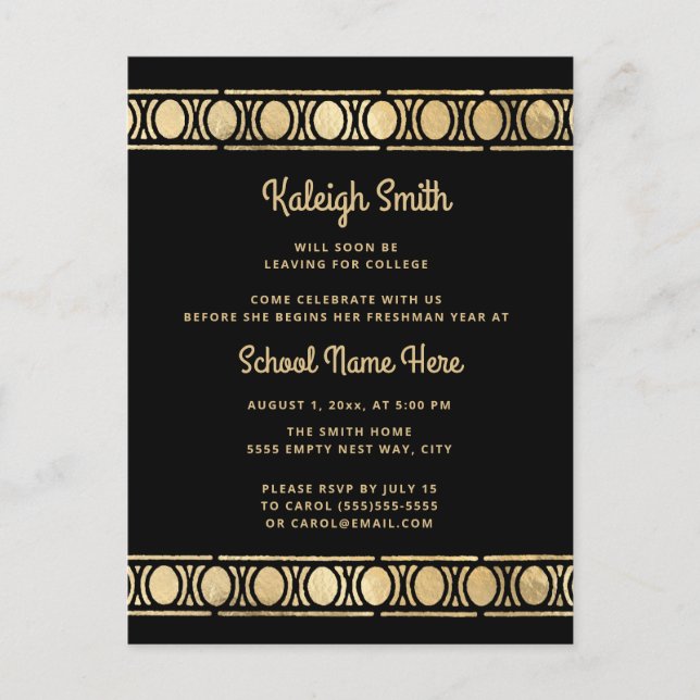 Svart Guld Studenten-trunk Party Inbjudan Vykort (Framsida)