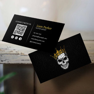 Svart, Guld Tatoveringskonstnär Dödskalle QR-kod I Visitkort