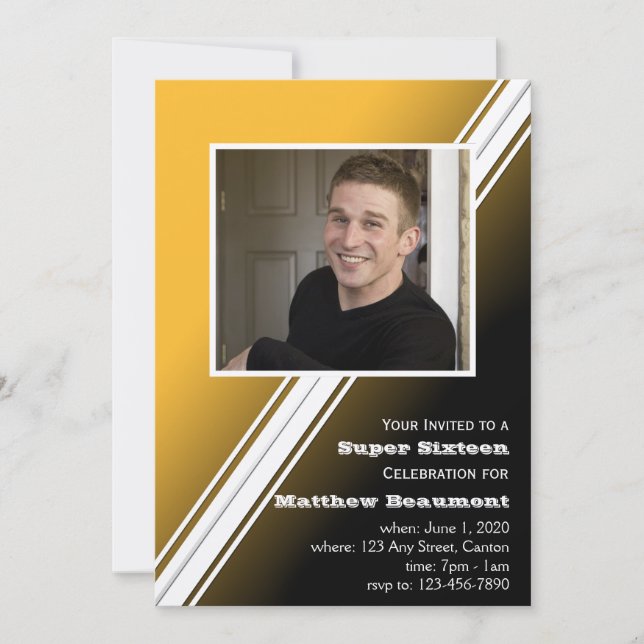 Svart guld- tävlings- randfödelsedagsfest inbjudan (Framsida)