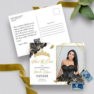 Svart & Guld Tiara Quinceañera Foto Postkort Vykort