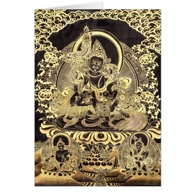 Svart & guld- tibetan buddistisk konst hälsningskort (Framsidan)