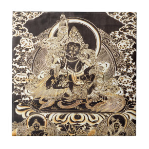 Svart & guld- tibetan buddistisk konst kakelplatta