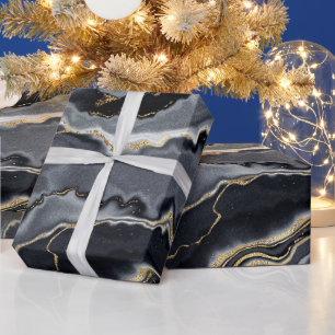 Svart guld-träkolagat marmorglam party presentpapper