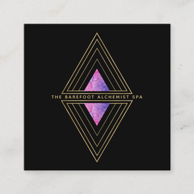 *~* Svart Guld Triangles Helig Geometry Alchemy Fyrkantigt Visitkort (Framsida)