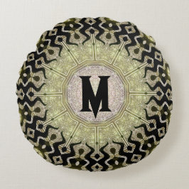 Svart Guld Tribal Glam Anpassat Namn Monogram Rund Kudde