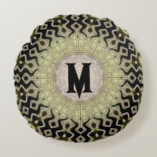 Svart Guld Tribal Glam Anpassat Namn Monogram Rund Kudde