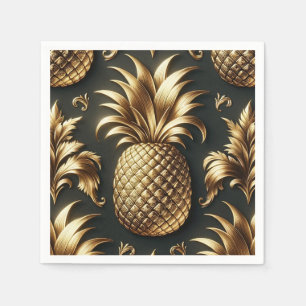 Svart & Guld Tropisk Ananas Lyxig Bröllop Pappersservett