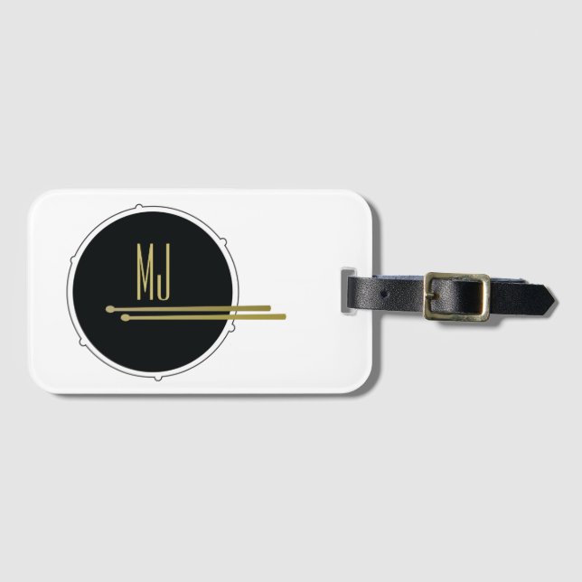 Svart Guld Trummis Monogram Bagagebricka (Framsida horisontal)