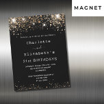 Svart guld, två personer är vänner lyxen magnetisk inbjudningskort<br><div class="desc">En modern,  snyggt och glamorös magnetisk inbjudan till två kvinnor på 21:a födelsedag party (eller någon ålder) En svart bakgrund som dekoreras med mörk faux guld-gnistor. Anpassa och lägg till information om namn och party. En inbjudan till två personer att fira tillsammans,  twillingar,  systrar eller vänner.</div>