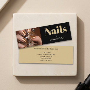 Svart Guld Typografi Foto Nageltekniker Salong Mini Visitkort