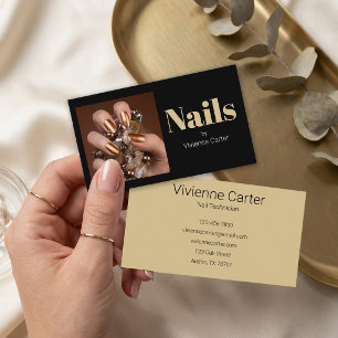 Svart Guld Typografi Foto Nageltekniker Salong Visitkort