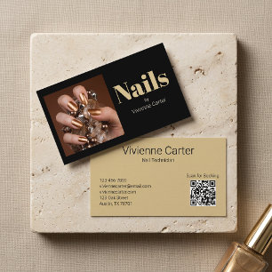 Svart Guld Typografi Foto Nageltekniker Salong Visitkort