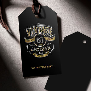 Svart & Guld Vintage Åldrat Till Perfektion Födels Presentetikett