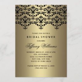 Svart & Guld Vintage Damask Bröllopsfest Inbjudan