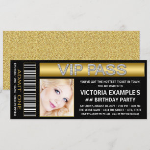 Svart Guld VIP Pass Biljett Födelsedagsfest Inbjudningar