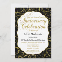 Svart Guld Virvel Jubileum Inbjudan Elegant
