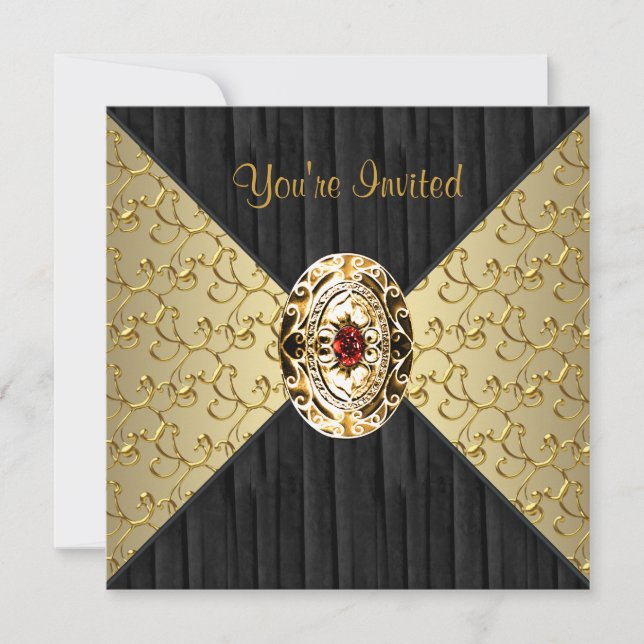 Svart Guld Virvel Svart Guld Fest Inbjudningar (Framsida)