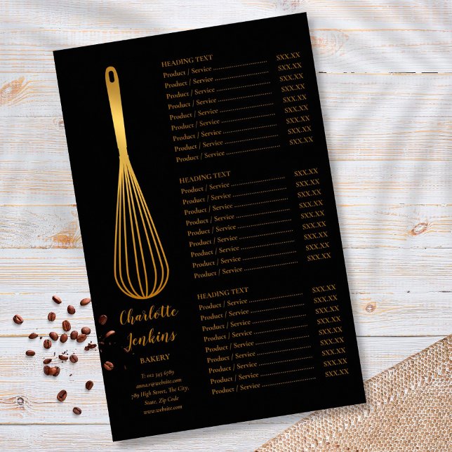 Svart Guld Viska Bageri Patisserie Service Meny (Skapare uppladdad)