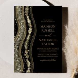 Svart Guld Vit Agat Elegant Bröllop Inbjudningar