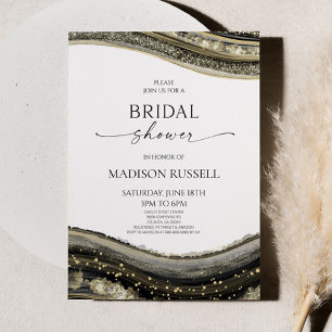 Svart Guld Vit Agat Elegant Bröllopsdusch Inbjudningar