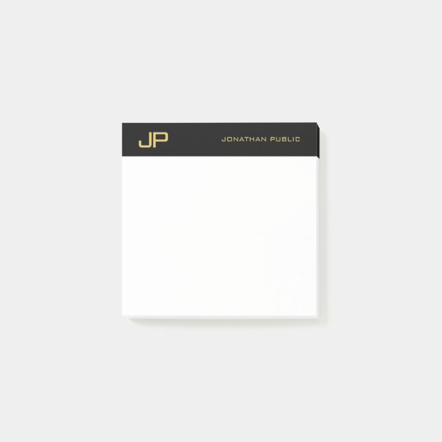 Svart Guld Vit Elegant Enkel Mall Monogram Post-it Block (Framsida)