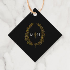 Svart, guld, vit löv, utandningskonst bröllop gåvor etiketter