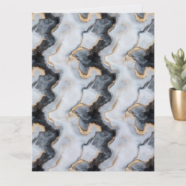 Svart, Guld & Vit Marmor Falt Julkort Kort (Liten växt)