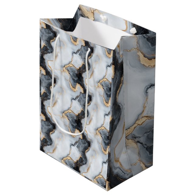 Svart, Guld & Vit Marmor Tryckt Designers Presentp (Framsidan Vinklad)
