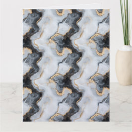 Svart, Guld & Vitt Marmorerat Falt Grußkort Kort