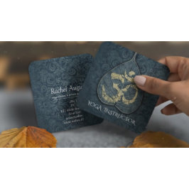 Svart & Guld Yoga Instruktör Bodhi Leaf OM Symbol Fyrkantigt Visitkort