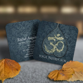 Svart & Guld Yoga Instruktör Bodhi Leaf OM Symbol Fyrkantigt Visitkort