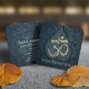 Svart & Guld Yoga Instruktör Bodhi Leaf OM Symbol Fyrkantigt Visitkort