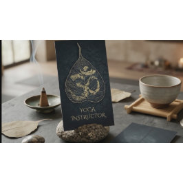 Svart & Guld Yoga Instruktör Bodhi Leaf OM Symbol Visitkort