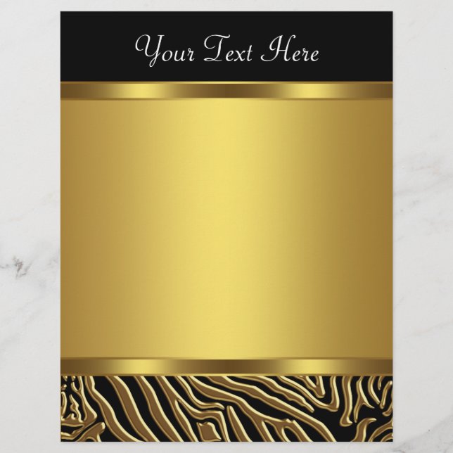 Svart Guld Zebra Elegant Svart Zebra Brevpapper (Framsida)