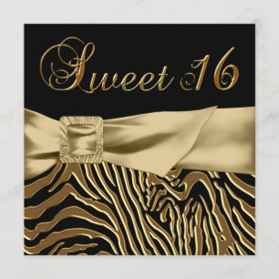 Svart Guld Zebra Sweet 16 Födelsedagsfest Inbjudningar