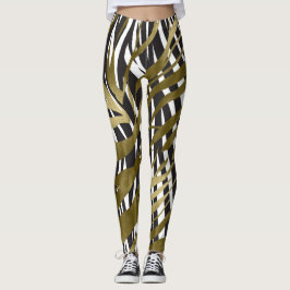 Svart & Guld Zebra Tryck Safari Glamour Leggings