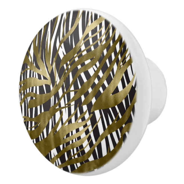 Svart & Guld Zebratryck Safari Chic Glamour Knopp (Höger)