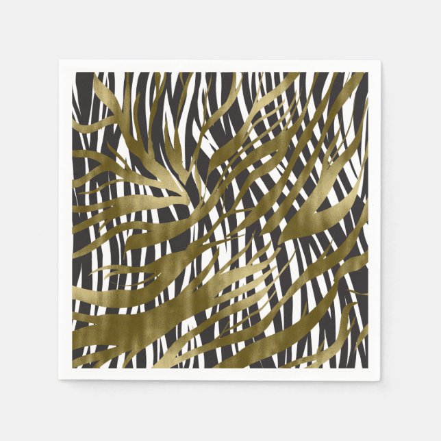 Svart & Guld Zebratryck Safari Chic Glamour Pappersservett (Framsidan)