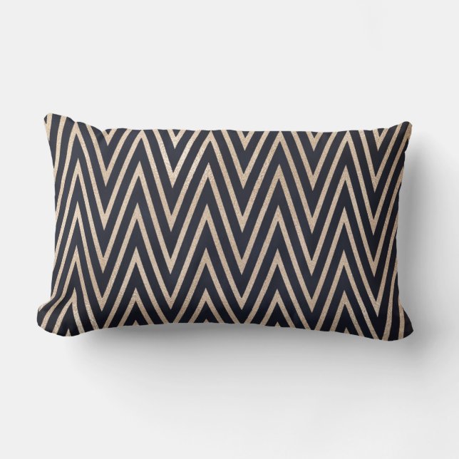 Svart/Guld ZigZag Lumbar Pillow Lumbarkudde (Framsida)