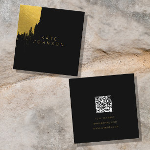 Svart guldfärja - undre minimalistisk QR-kod Fyrkantigt Visitkort