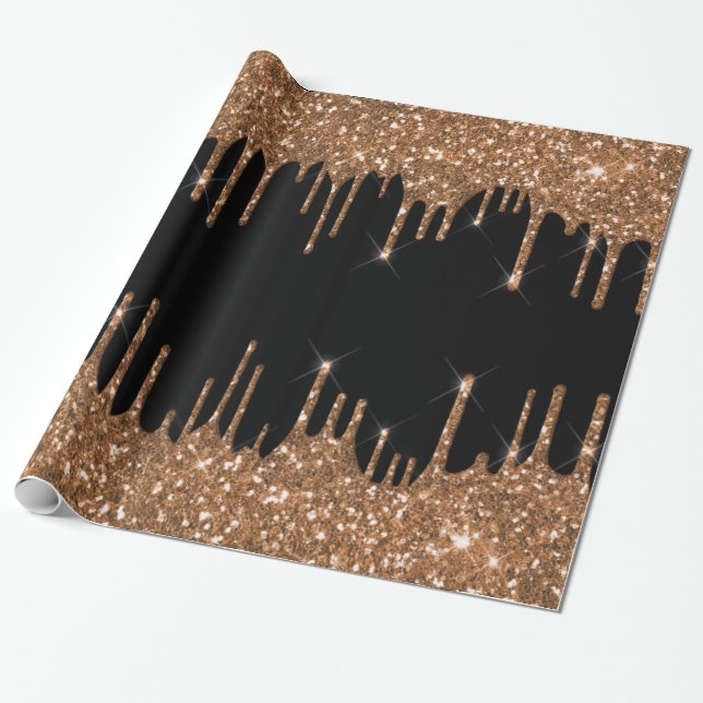 Svart guldglitter dropar kvinnlig lyx presentpapper (Utrullad)