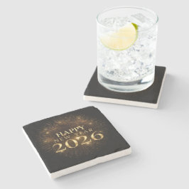 Svart guldkonfetti nyår coaster set stenunderlägg
