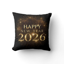 svart guldkonfetti nyårskudde 2026
