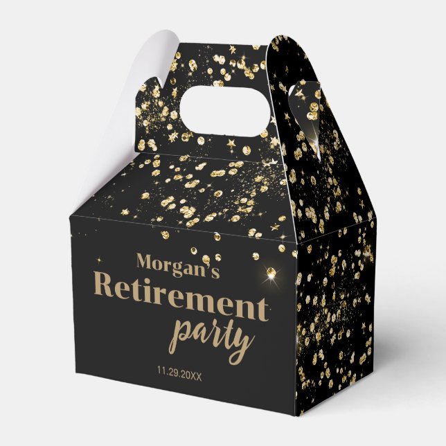 Svart Guldkonfetti Pensionärsfest Anpassad  Presentaskar (Baksidan Sidan)