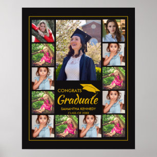 Svart Guldmössa 13 Fotokollage Grattis Examinerad Poster