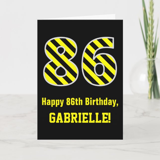 Svart & Guldrandig "86"; 86-årsdag + Namn Kort (Framsida)