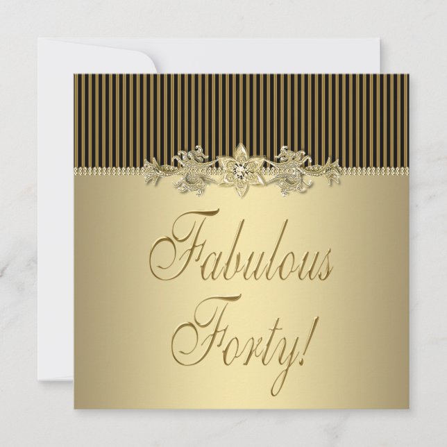 Svart Gulds Eleganta Kvinnas 40-års Födelsedagsfes Inbjudningar (Framsida)