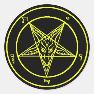 Svart/Gult-baphomet-fästen Runt Klistermärke